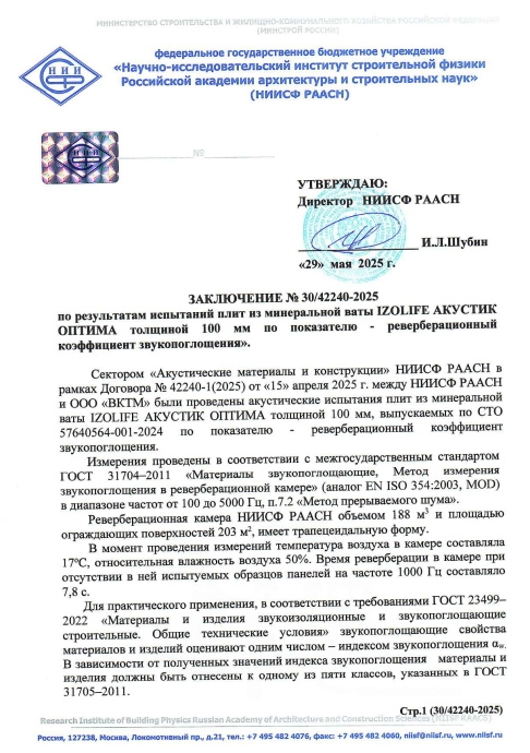 Заключения об индексе звукопоглощения